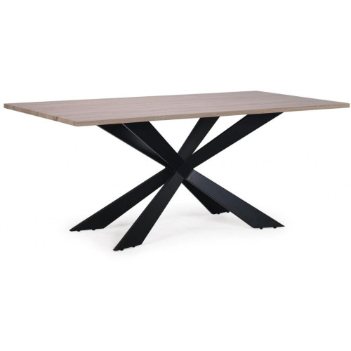 Table à Manger Beige avec Piétement Croisé en Fer Noir LUKE 3S. x Home  - Table industrielle
