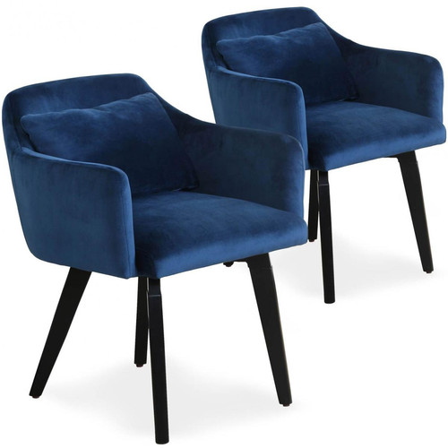 Chaise à Accoudoir Scandinave en Velours Bleu GIBBS 3S. x Home  - Chaise bleu design