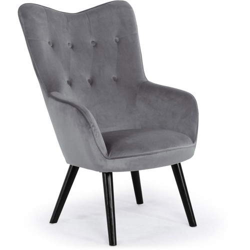 Fauteuil Scandinave Velours Gris AMALECITE 3S. x Home  - Pouf et fauteuil design