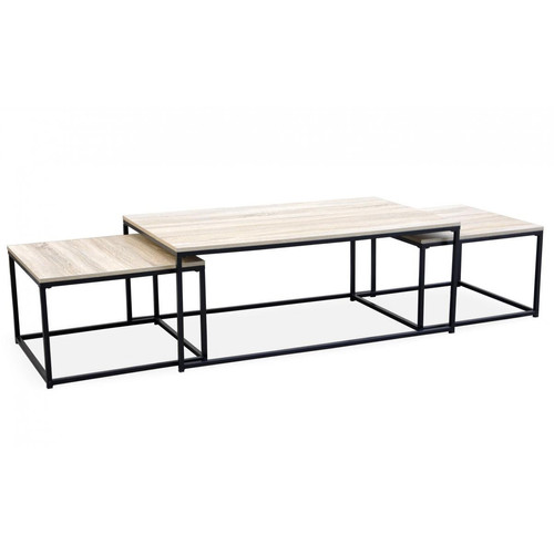 Table Basse Beige et 2 Tables Gigognes Structure en Fer Noir CARO 3S. x Home  - Salon industriel