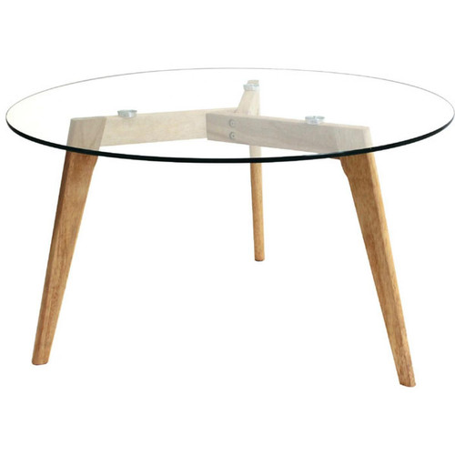 Table Basse Ronde d80cm en Verre Piétement en Bois Beige MACA 3S. x Home  - Table basse bois design