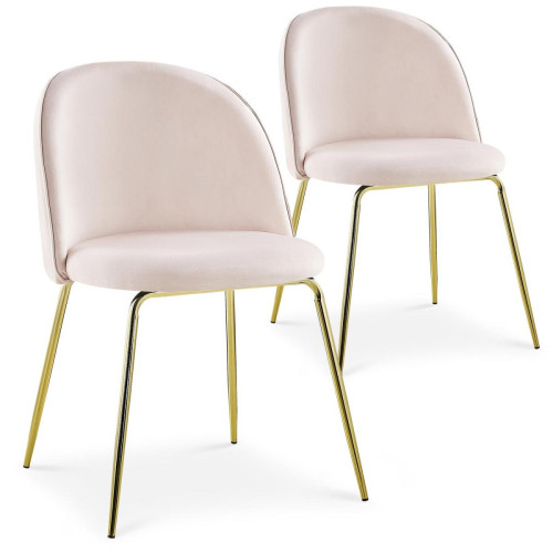 Lot de 2 chaises en Velours Rose et piétement Or PARON 3S. x Home  - Chaise metal design