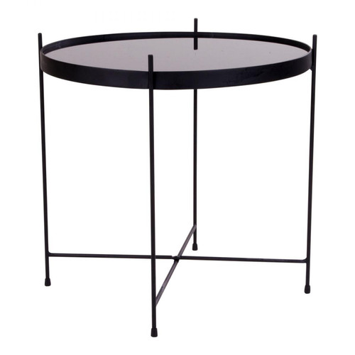 Table Basse Ronde 48 cm en Verre et en Acier Noir CHOQUI