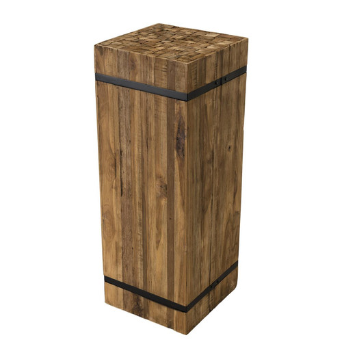 Table d'appoint carrée "L" bois Teck recyclé cerclée métal  CALI Macabane  - Table d appoint design