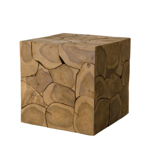 Cube 40x40cm bois Teck nature ASMARA Macabane  - Boutique de Noël