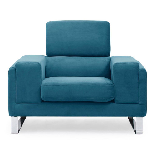Fauteuil Velours côtelé Bleu TREVOR 3S. x Home  - Pouf et fauteuil design