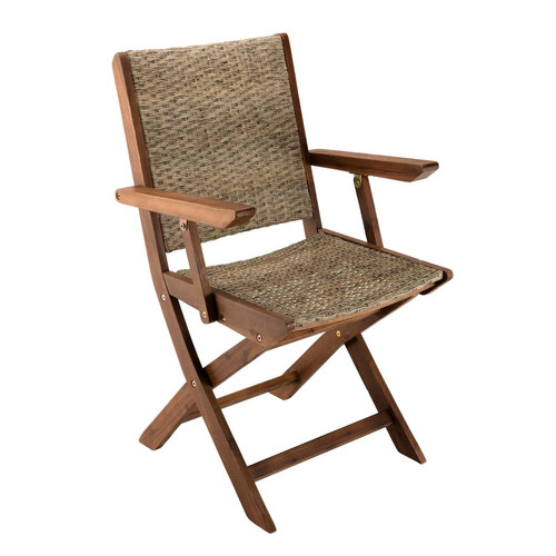 Ensemble de 2 fauteuils de jardin pliants en bois Acacia et rotin synthétique - Macabane - Fauteuil et chaise de jardin design