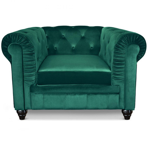 Grand fauteuil  Velours Vert LANOS 3S. x Home  - Pouf et fauteuil design
