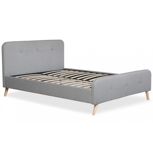 Lit scandinave avec tête de lit et sommier 140x190cm Tissu Gris NERRYM - 3S. x Home - Lit bois design