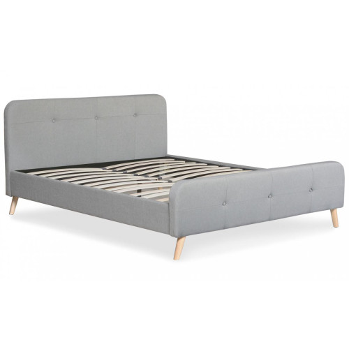 Lit scandinave avec tête de lit et sommier 160x200cm Tissu Gris NERRYM - 3S. x Home - Lit bois design