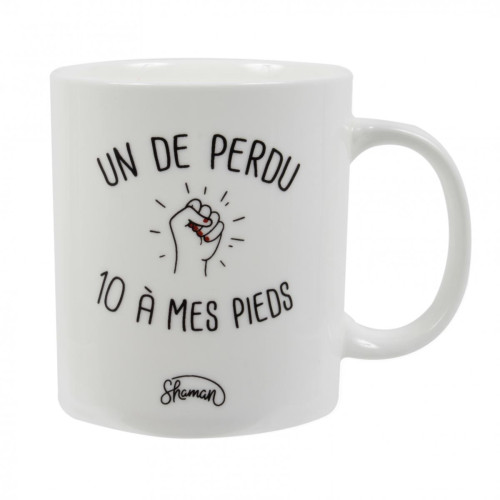 Mug en Porcelaine Blanc avec message "Un De Perdu 10 A Mes Pieds"