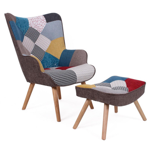 Fauteuil scandinave et pouf Tissu Patchwork CORO 3S. x Home  - Pouf et fauteuil design