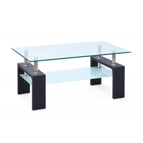 Table Basse 2 Plateaux en Verre Securit et Métal Chromé RYALI 3S. x Home  - Table basse verre design