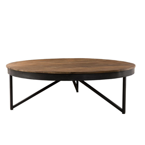 Table basse ronde bois de  Teck recyclé pieds métal - SIANA Macabane  - Salon industriel
