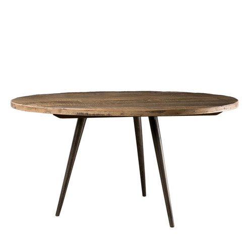 Table basse ronde 75cm bois de Teck recyclé et métal - SIANA Macabane  - Salon industriel