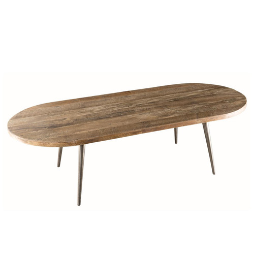 Table basse ovale bois Teck recyclé et métal - SIANA Macabane  - Salon scandinave