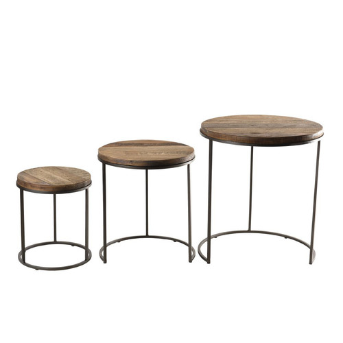 Set de 3 tables d'appoint gigogne bois de Teck recyclé et métal - SIANA Macabane  - Salon meuble deco