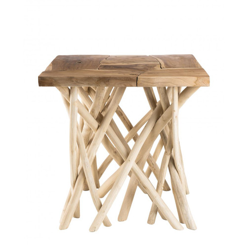 Table d'appoint bois nature - plateau Teck pieds bois flotté - KELYA Macabane  - Table basse marron