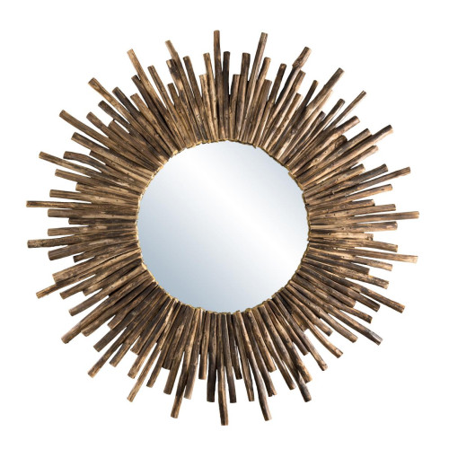 Miroir rond soleil bois nature branches - CLEA Macabane  - Miroir verre