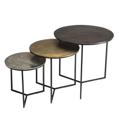 Set de 3 tables gigognes aluminium noir doré argenté - pieds métal - JANICE Macabane  - Salon meuble deco