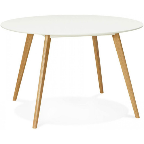 Table à manger ronde blanche pieds bois CAMSOU 3S. x Home  - Table scandinave