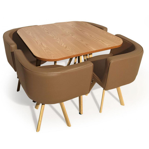 Table Avec Chaises Encastrables Scandinaves Taupe COPENHAGUE 3S. x Home  - Table a manger design