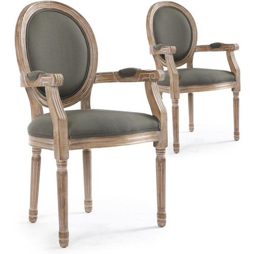 Lot de 2 Chaises Médaillon Style Louis XVI Tissu Gris HONORE 3S. x Home  - Deco meuble baroque
