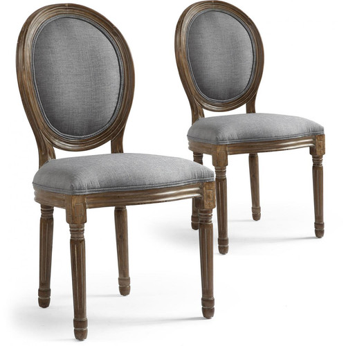 Lot de 2 Chaises Médaillon Tissu Marron et Gris VERSAILLES 3S. x Home  - Deco meuble baroque