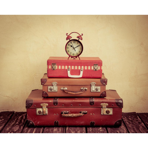 Tableau Voyage Suitcases Travel 50x50 DeclikDeco  - Tableau design rouge