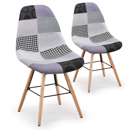 Lot De 2 Chaises Scandinaves Patchwork Gris OVIDE 3S. x Home  - Chaise tissu design