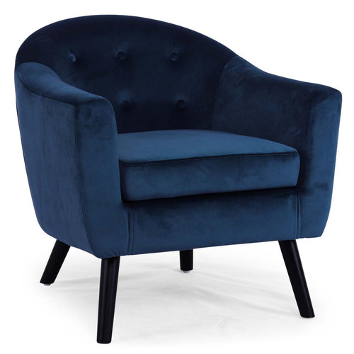 Fauteuil Scandinave Velours Bleu FIDELIO 3S. x Home  - Pouf et fauteuil design