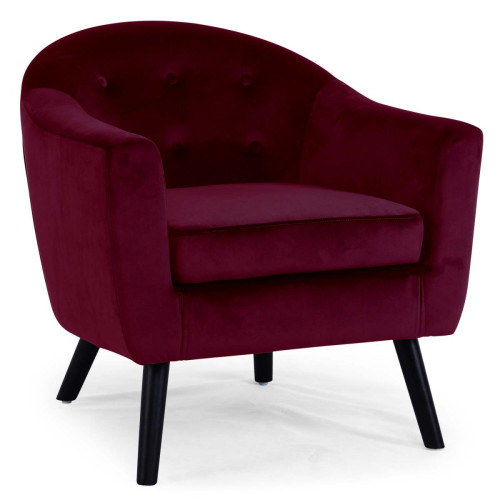Fauteuil Scandinave Velours Rouge FIDELIO 3S. x Home  - Pouf et fauteuil design
