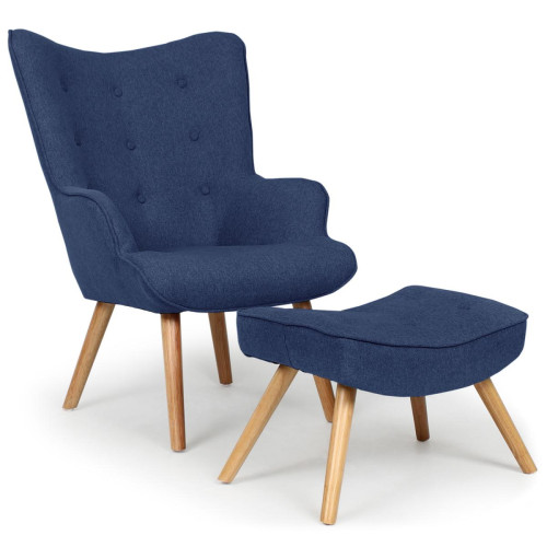 Fauteuil Scandinave + Pouf Tissu Bleu CARQUIN 3S. x Home  - Pouf et fauteuil design