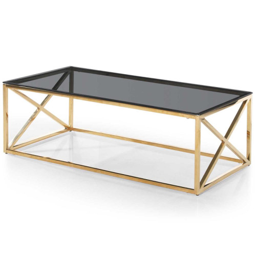 Table Basse Rectangulaire Or Plateau Verre Fumé TAMBA 3S. x Home  - Table basse verre design