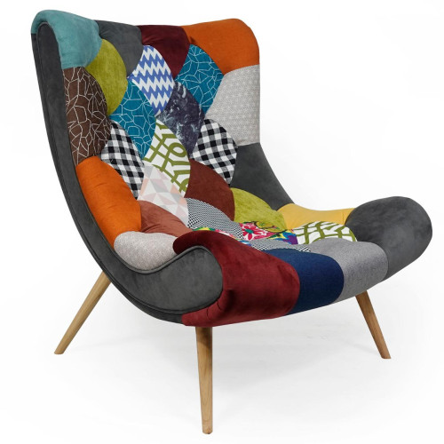 Fauteuil scandinave Romilly Tissu Patchwork 3S. x Home  - Pouf et fauteuil design