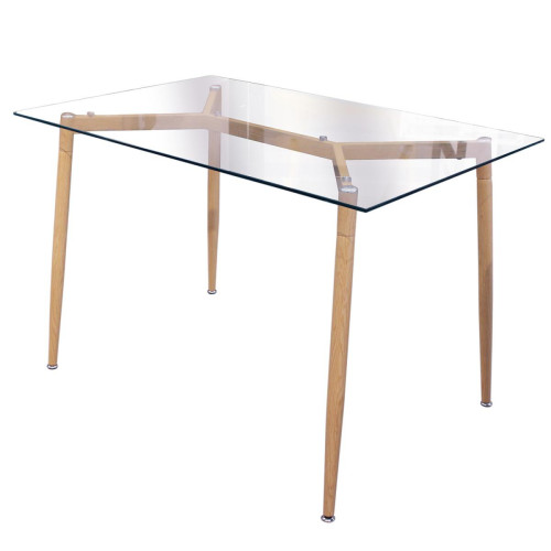 Table en Verre Pieds Métal Effet Bois 75X115cm 3S. x Home  - Table en verre design