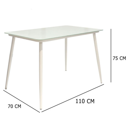 Table de Repas en Verre Blanc 110X70cm