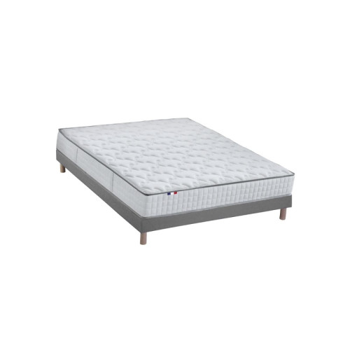 Ensemble Matelas Ressorts 7 zones COSMA + Sommier - Made in France - Sommier Gris chiné Selenia  - Matelas 140 x 190