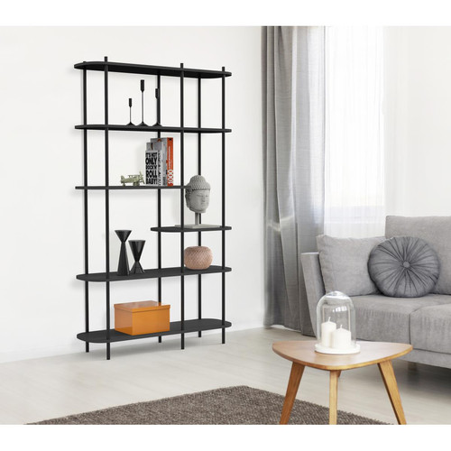 Étagère de 6 niveaux en métal et en bois noirs GOTEBORG - 3S. x Home - Edition Industriel Salon