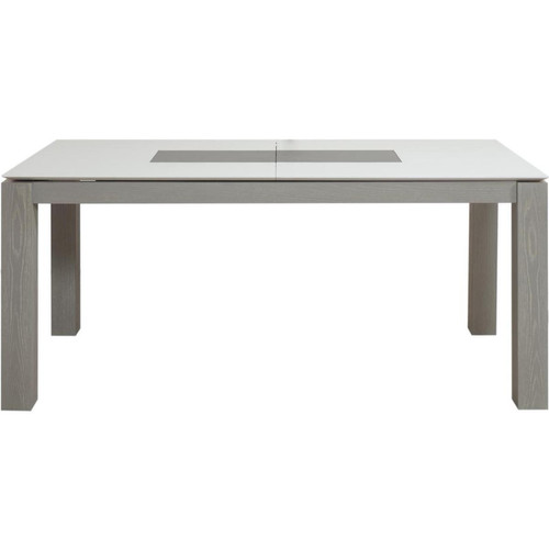 Table de repas avec rallonge, en bois gris, plateau en verre blanc et insert céramique PLYMOUTH - 3S. x Home - Table en verre design