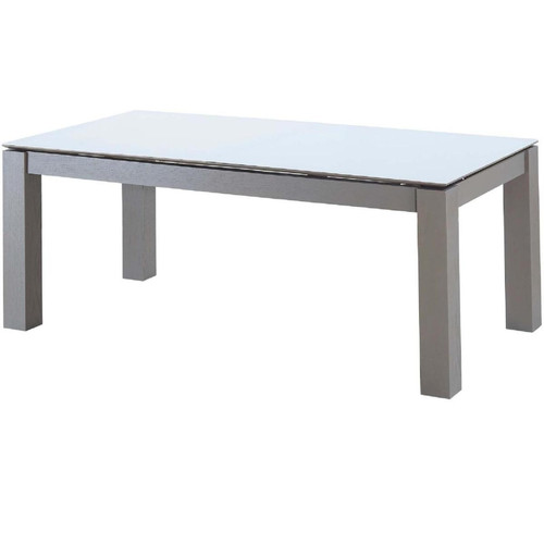 Table de repas plateau en verre avec allonge avec Pieds bois VISION Blanc et Taupe  - 3S. x Home - Table en verre design