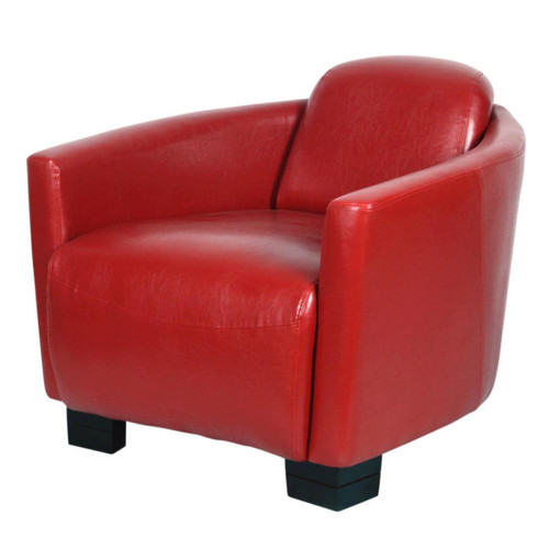 Fauteuil club avec assise en cuir PU et pieds bois AVIATEUR Rouge - 3S. x Home - Fauteuil rouge design