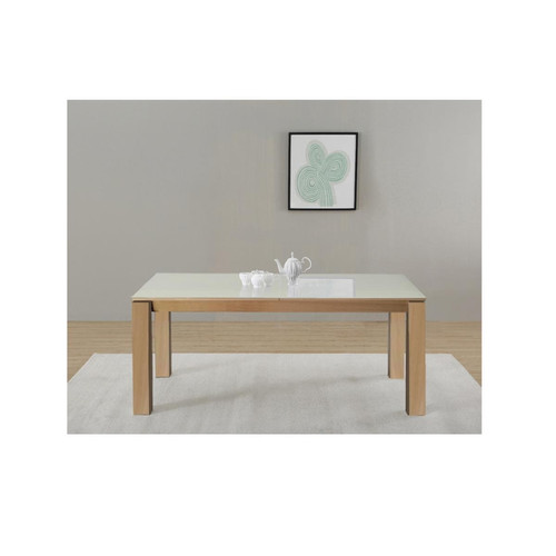 Table de repas en bois chêne clair avec plateau en verre et 1 allonge bois OKLAHOMA  - 3S. x Home - Table en verre design