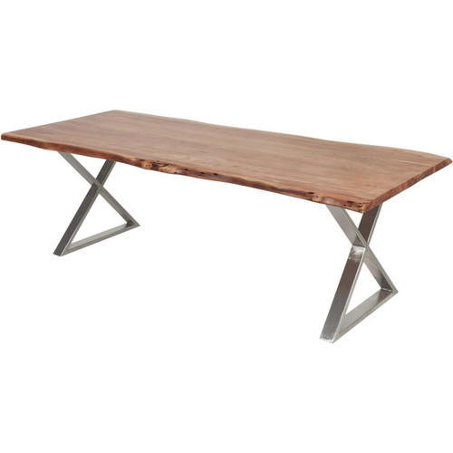 Table de repas en acacia massif et pieds en croix en métal Goa XL Cross Marron 3S. x Home  - Table design