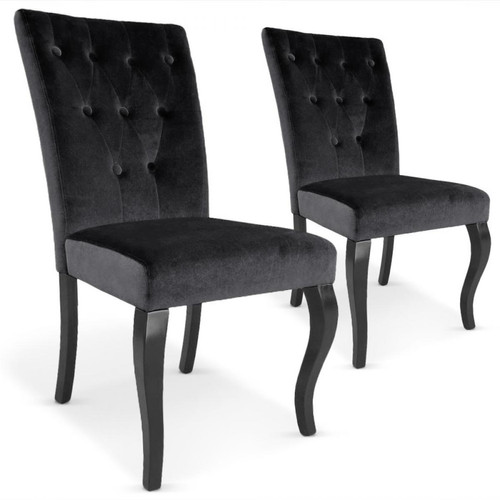 Lot de 2 Chaises Capitonnées Velours Noir Baroque KAOLACK 3S. x Home  - Lot de 2 chaises design