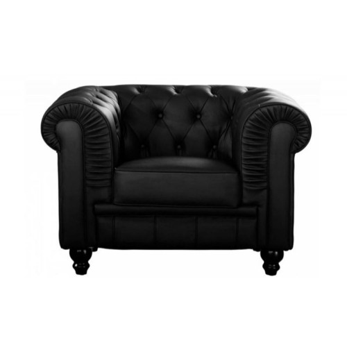 Fauteuil Chesterfield simili Noir 3S. x Home  - Pouf et fauteuil design