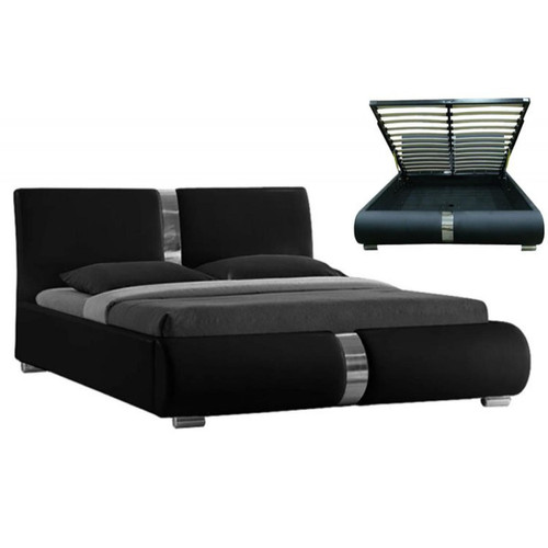 Lit Coffre Sommier Relevable Noir 160x200cm VITARA 3S. x Home  - Lit noir design