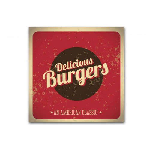 Tableau Vintage Plaque Burger Rouge 50X50 cm DeclikDeco  - Tableau multicolore