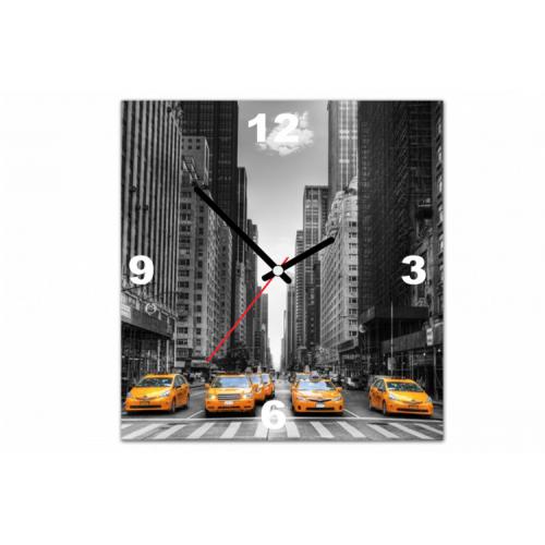 Tableau Horloge Villes Taxi Dans New York 30X30 cm DeclikDeco  - Tableaux design