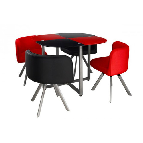 Table Repas Damier avec 4 Chaises Rouge et Noir